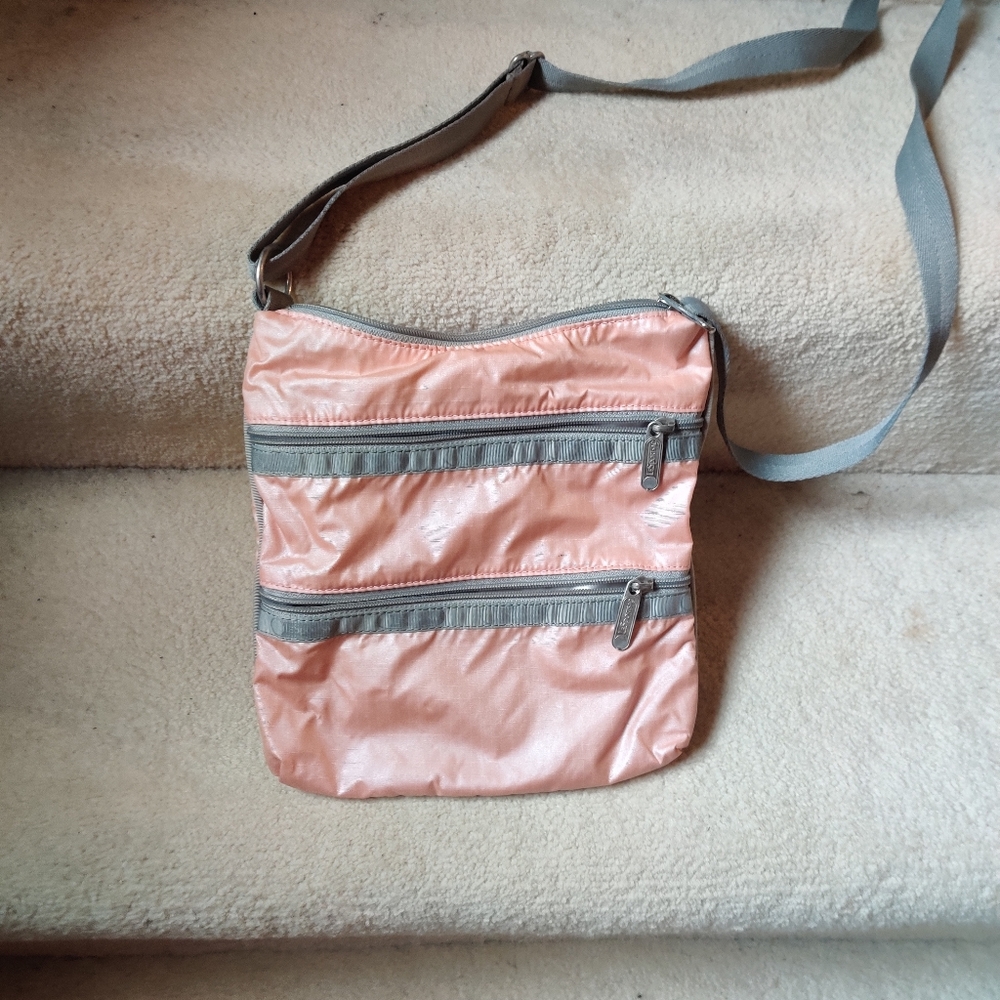 Light pink and grey lesportsac crossbody